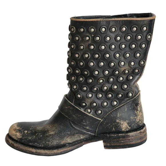 FRYE Jenna Disc Short Black Studded Leather Combat & Moto Boots Size 6.5 - Picture 8 of 11
